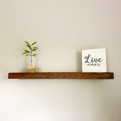 Rustic Reclaimed Elm Floating Shelf – Handmade Solid Wood Wall Shelf