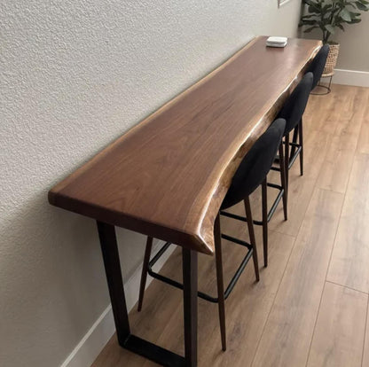 Live Edge Solid Wood Sofa Bar Table – Custom Single Slab Couch Table