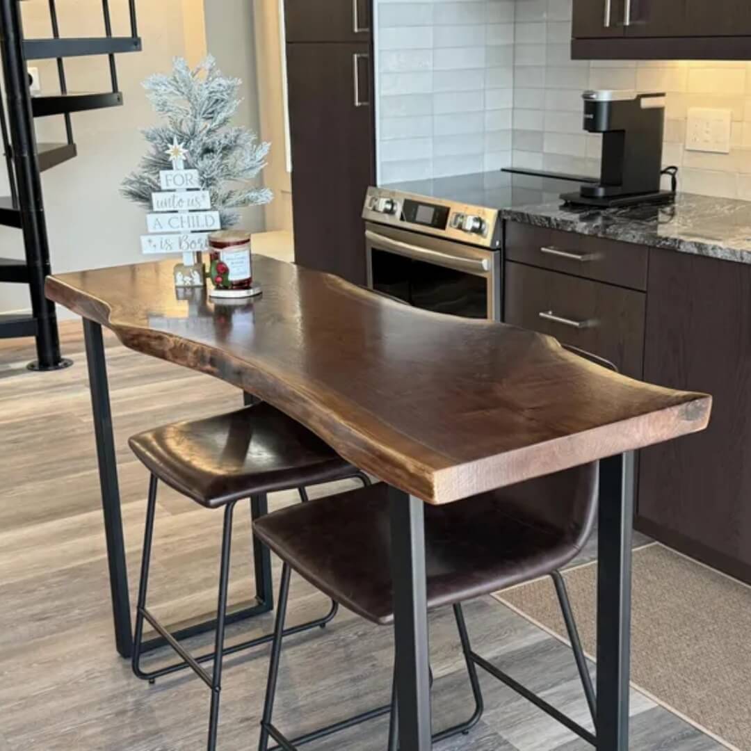 Live Edge Solid Wood Sofa Bar Table – Custom Single Slab Couch Table