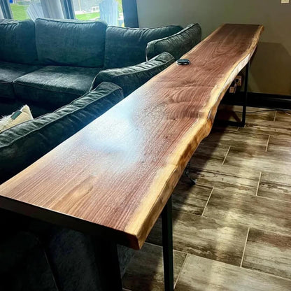 Live Edge Solid Wood Sofa Bar Table – Custom Single Slab Couch Table